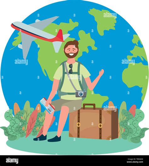 Tourist Boy Cartoon Design Travel Trip Vacation Tourism And Journey