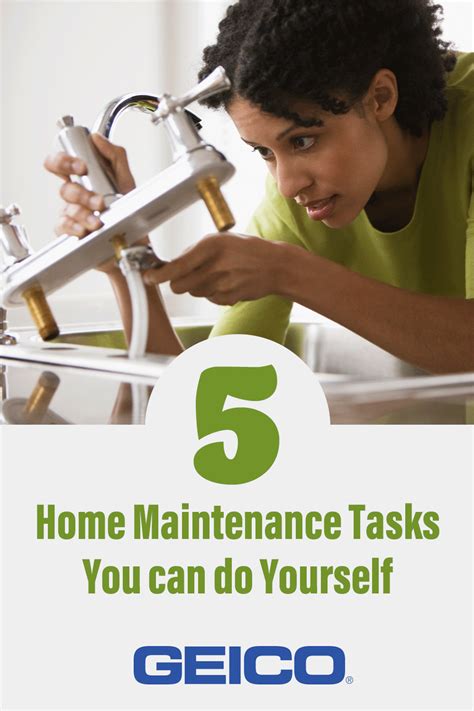 A Woman Fixing A Sink With The Words 5 Home Maintenance Tasks You Can