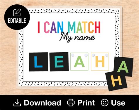 Editable Name Matching Activity 4 Letter Name I Can Spell Etsy