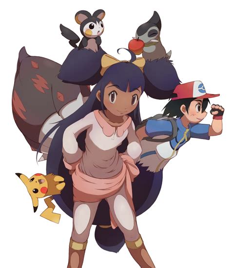 Ash Ketchum Axew Emolga Excadrill Iris Pokemon Pikachu