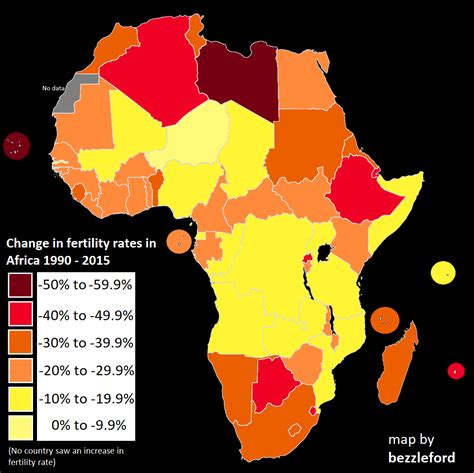 Change In Fertility Rate In Africa 1990 2015 Africa Map Africa
