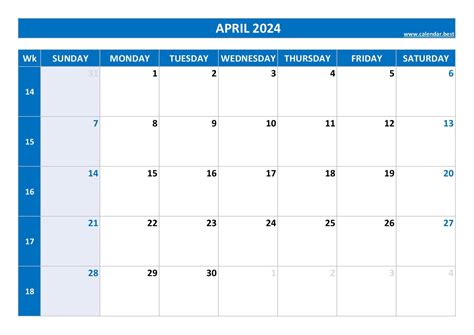 April 2024 Calendar Calendarbest