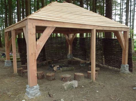 A Covered Firepit With Movable Log Seating