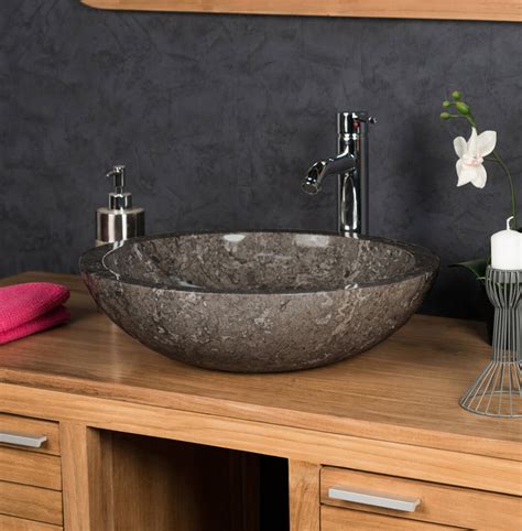 Polished Stone Basin Grey Sink 40 X 15cm