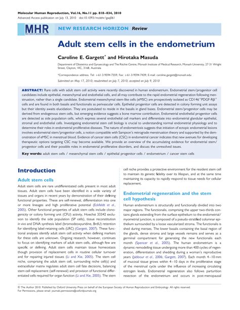 Pdf Adult Stem Cells In The Endometrium
