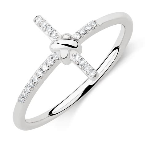 Cross Ring With Diamonds In Sterling Silver