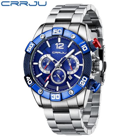 crrju new men watches top brand luxury chronograph quartz with stainless steel sports wristwatch