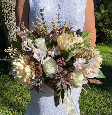 Taupe Wedding Bouquet Fall Tan Brown Ivory Cream Bridal Etsy