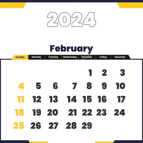 February 2024 Monthly Calendar In Vector Style February February
