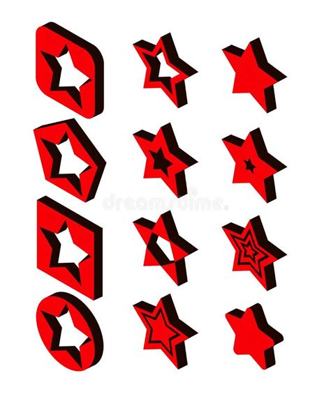 Star Icons Set In Isometric 3d Style Red Stars Set Collection Vector