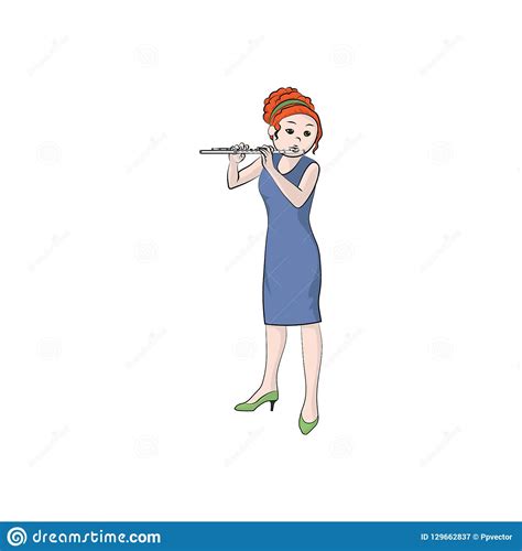 Girl Woman Plays The Flute Vector Color Stock Vector Illustration Of