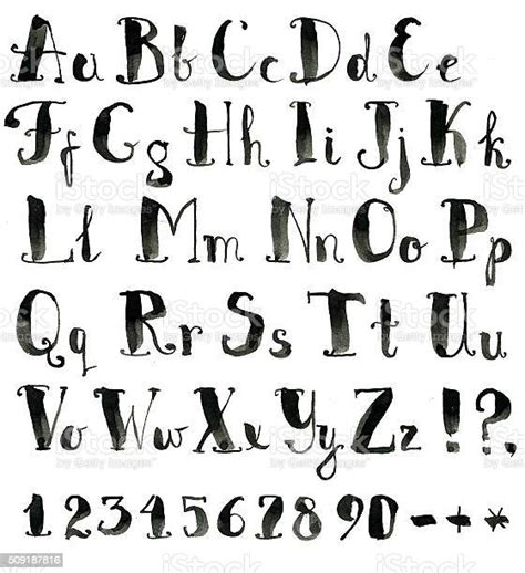 Funny Rough Ink Latin Alphabet Hand Drawn Black Font Stockvectorkunst