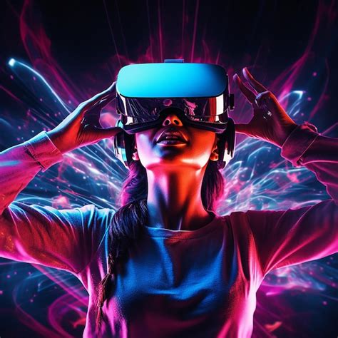 Premium Ai Image Virtual Reality Experience Woman Immersed In Neon