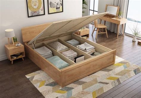 scandinavian solid wood bed frame hydraulic storage