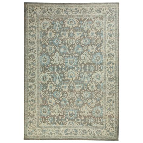 Oversize Contemporary Turkish Sultanabad Style Rug With Blue And Ivory