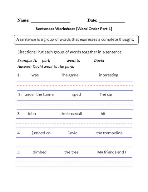 Simple Sentences Worksheets Word Order Simple Sentences Worksheet Part 1
