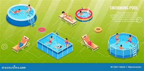 Swimming Pool Isometric Infographics Stock Vector Illustration Of Circle Line 256114624