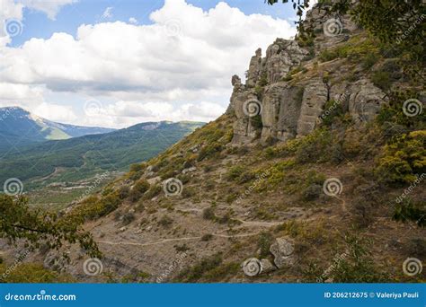 View On A Green Valley With Mountain Background Stock Image Image Of