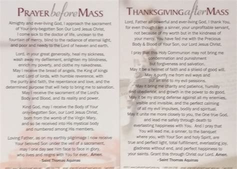 Prayer Card For Before And After Mass