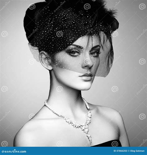 Retro Portrait Of A Beautiful Woman Vintage Style Stock Image Image Of Hair Black 47866203