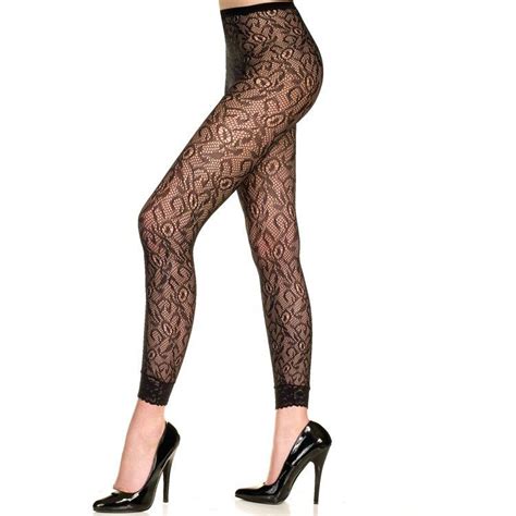 Black Seamless Lace Leggings With Lace Ankle Trim Accessories Lace
