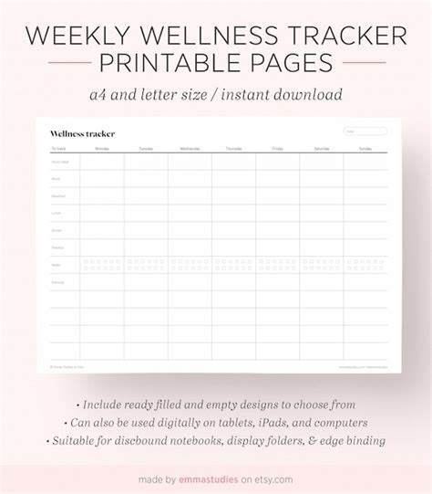 Weekly Wellness Printable Trackers Fitness Food Sleep Etsy