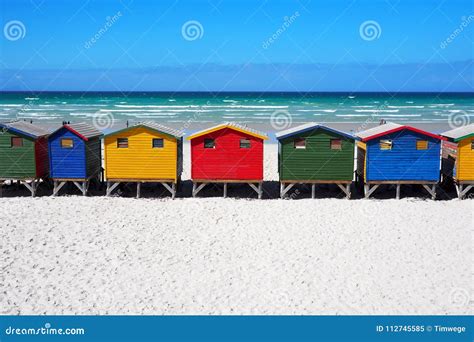Row Of Colored Beach Huts Stock Image Image Of Sand 112745585