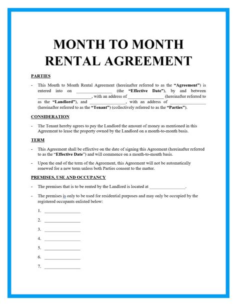 Month To Month Template Free Free Printable Basic Rental Agreement