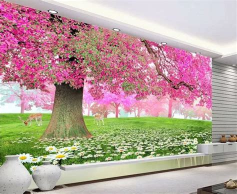 3d Wallpapers For Living Room Romantic Cherry Blossoms Wall Murals Home