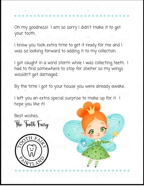 Letter From Tooth Fairy Printable Print The Letter On Card Stock Or