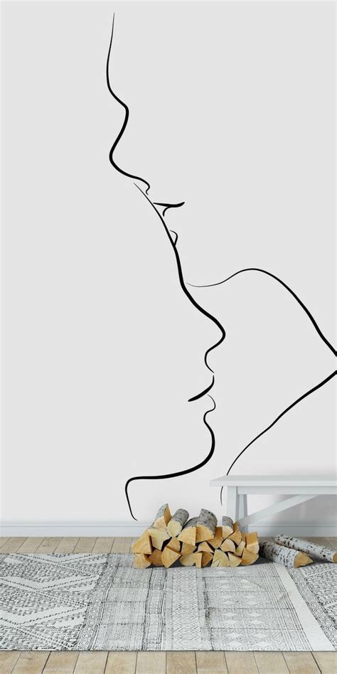 Ligne continue dessin de couple sembrassait lautre. Forehead Kiss Wall mural in 2020 | Minimalist drawing ...