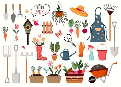 Gardening Elements Vector Collection Isolated Objects Stock Vector
