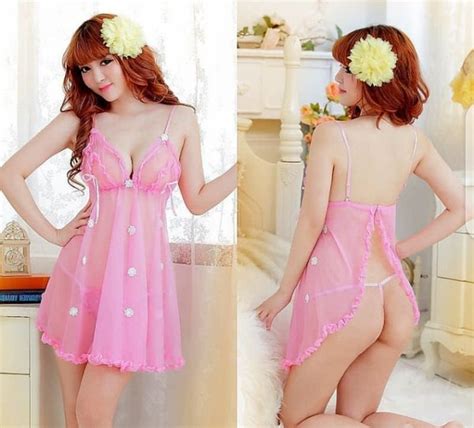 Jual Ska108 Sexy Back Lingerie Pink Dress Baju Tidur Tipis Transparan