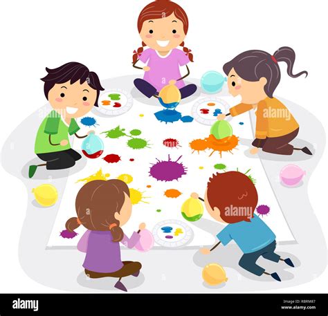 Illustration Of Stickman Kids Painting Using Balloons Stock Photo Alamy