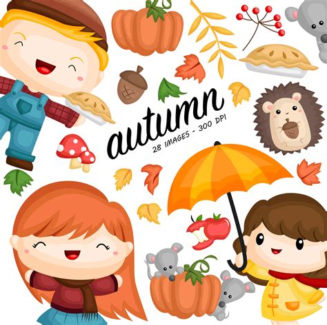 Autumn Season Clipart Cute Kids Clip Art Cute Animal Etsy