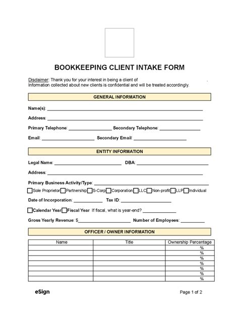 Free Bookkeeping Client Intake Form Pdf Word