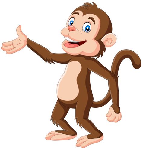 Cute Monkey Cartoon Standing In Its Hand Illustrations Royalty Free