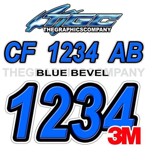 Blue Bevel Custom Boat Registration Number Decals Vinyl Lettering