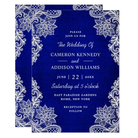 Stylish Floral Lace Royal Blue Wedding Invitation