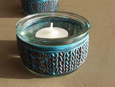 Knitted Polymer Clay Tea Light Holder Polymer Clay Candle Holder