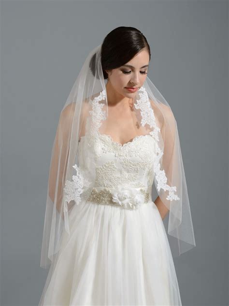Ivory Elbow Wedding Veil V052n Alencon Lace Bridal Veils And Headpieces