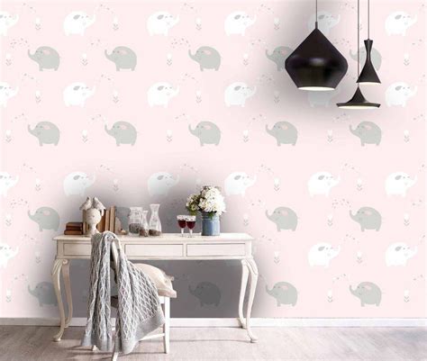 Boys, dinosaur, girls, nursery, pirate, princess, teen, cowboy 3D Kids, Pink-tones, Elephant Wallpaper-Nursery Wallpaper ...