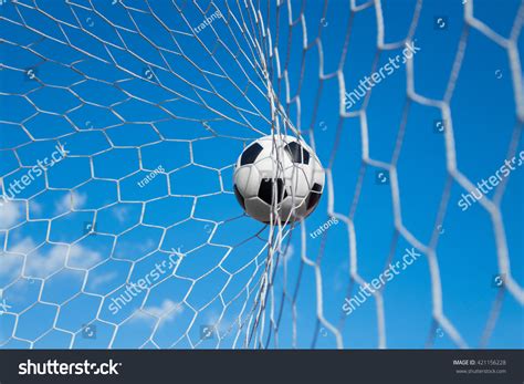 Soccer Ball Goal Net Blue Sky Stock Photo 421156228 Shutterstock