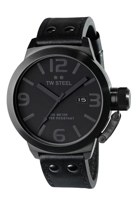 Tw Steel Black Leather Strap Watch Nordstrom