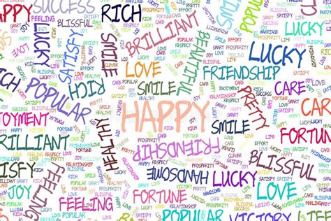 Happy Illustrations Of Positive Emotion Word Cloud Digital Texture