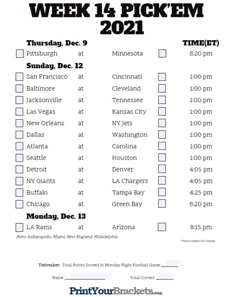 Nfl Weekly Pickem Sheets Printable Single Double All