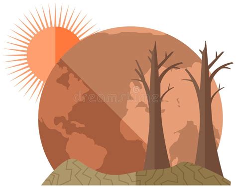 Earth Global Warming Poster Mockup Dried Hot And Red Planet Globe Under Scorching Rays Of Sun