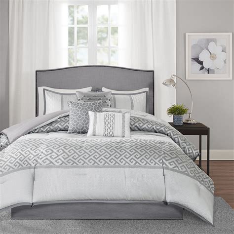 Beautiful Grey Charcoal Silver Geometric Comforter 7 Pcs