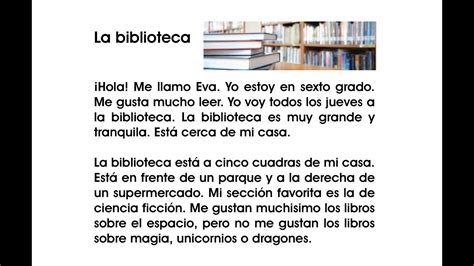 Read In Spanish Reading Comprehension In Spanish 2 La Biblioteca