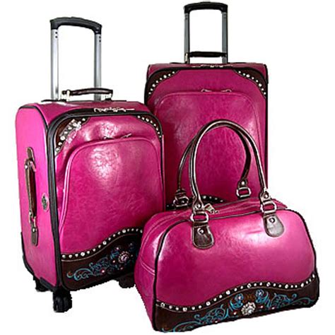 Fun Luggage Western Hot Pink Rhinestone Luggage Set Suitcase Duffle